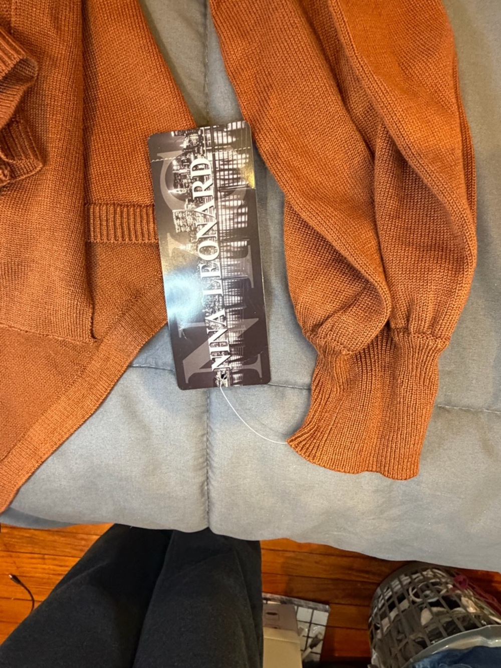Nina Leonard Balloon Sleeve Sash Sweater Dress Chestnut NWT Size L - Picture 4 of 8